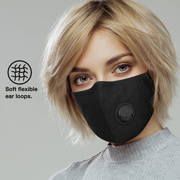 Mask för ansiktsrespirator 100 % bomull med luftventil och återanvändbar, hällbar för användning offentlig kvot , noir