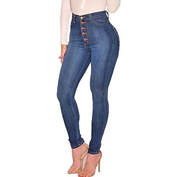 Skinny Fit-jeans för kvinnor i stretchig denim med hög midja med fickor（XXL）