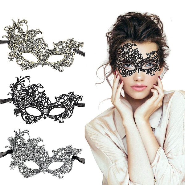 Masquerade Mask - 3 Pack Halloween Mask Kvinnor Venetiansk Spets Sexig Party Ögonmask För Kvinnor