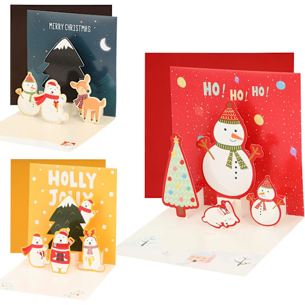 3 stk julekort, 3D julekort, Pop Up Mini Christma