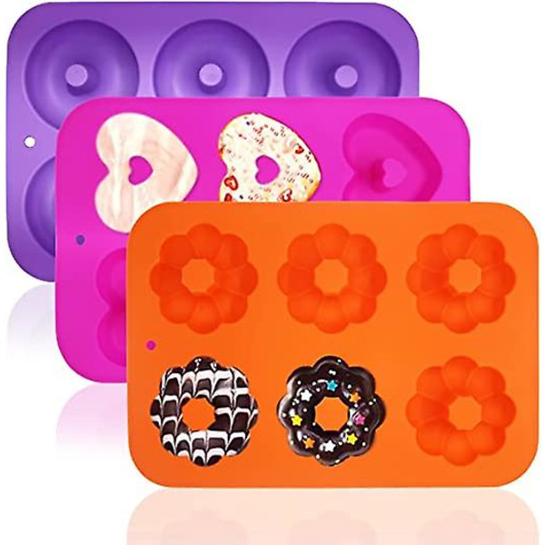 3-pack silikonbakformar för munkar, muffinsformar i silikon, munkformar, bagelformar