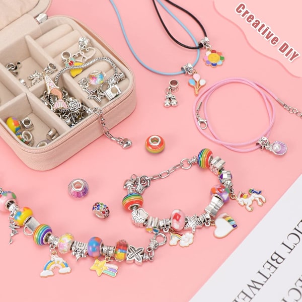 Smykkefremstillingskit, armbåndsfremstillingskit til piger, 66 dele DIY armbåndsfremstillingskit til piger, halskædekit, pink