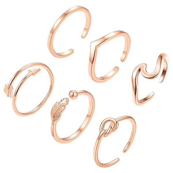 6 stk. åbne ringe sæt til kvinder, justerbare fingerled tommelfingerringe, tåring strand smykker ring til kvinder piger (sølv)