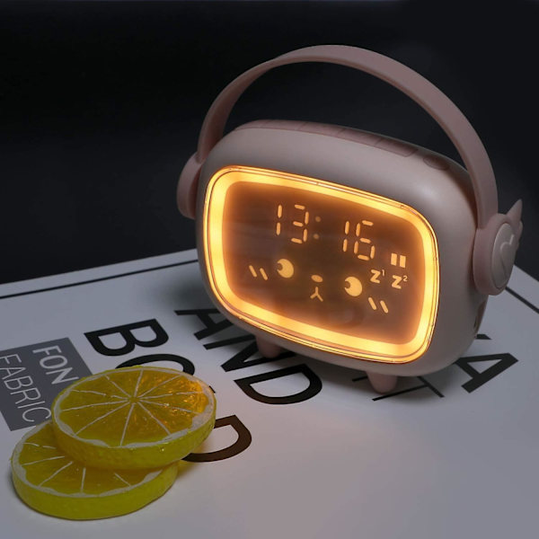 Sunrise Simulator Digitalt Vækkeur til Børn, Time Angel LED Vækkeur til Soveværelse med Vække-op Lys og Genopladelig Netdrevet Sengelampe (Pink)