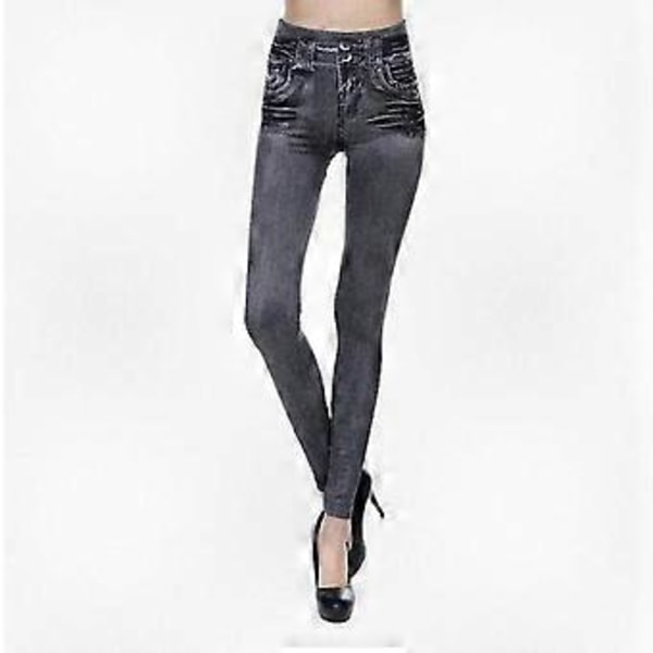 Naisten korkeavyötäröiset, täyspitkät, tekonahkaiset denim-leggingsit Grey 4XL