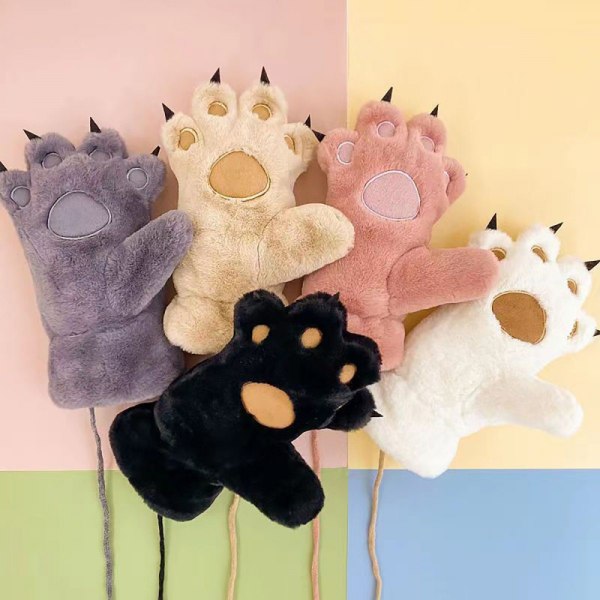 Pink Women's Cat Paw Plush Gloves