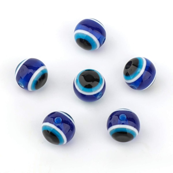 100 st Blue Evil Eye Beads Eyeball Beads Handgjorda Resin Beads Berlocker för gör-det-själv-armband Halsband Smyckenstillverkning（10MM）