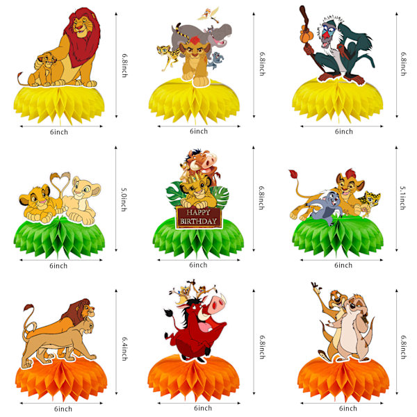 9 stk. Lion King temafest honeycomb kugledekoration, par