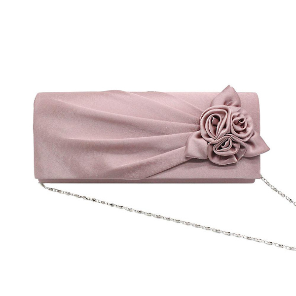 Dames Satin Clutch Bag Med Rose Kveld Bryllupsfest Prom Brud Håndveske（Rosa）