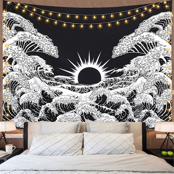 Svartvit Ocean Tapestry Väggbonad för Vardagsrum Sovrum