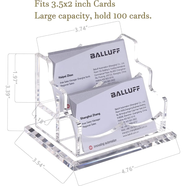 Visitkortshållare för skrivbord 2 nivå 2 fack, genomskinlig akryl visitkortsställ, rymmer 100 kort-1 paket (2 fack-H)