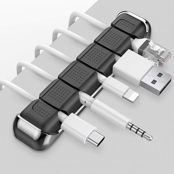 (Musta) Kaapelipidikkeet Työpöydän Järjestäjä 5 Paikkaa Kaapelipidike Metallirunko Kaapelien Hallinta Kaapelijärjestäjä USB-Latauskaapeleille/Johdolle/Kotitoimistolle ja Autolle