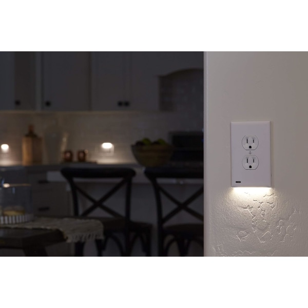 GuideLight 2 for Outlets - Nattlys - Elektrisk stikkontakt veggplate med LED-nattlys - Automatisk på/av-sensor - (Duplex, hvit)