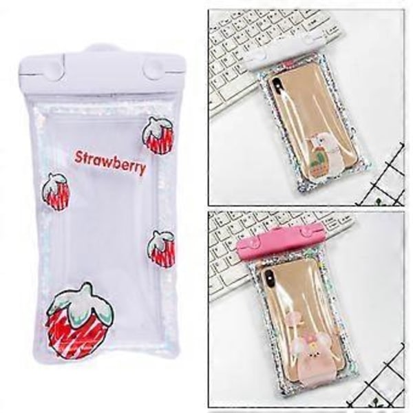 Vattentätt telefonfodral, stor vattentät undervattens telefonhållare, med sim- och surf-nödpåse (jordgubbsfragment) Strawberry Debris