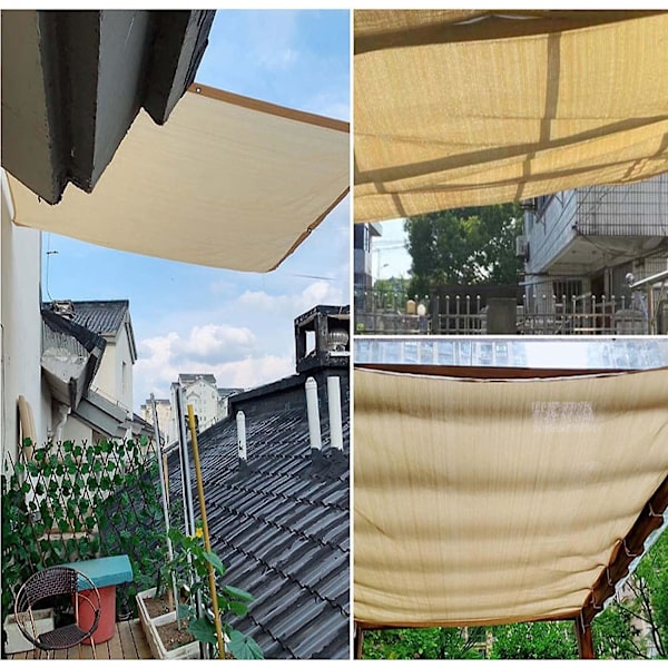 Skuggnät UV-skydd för terrass trädgård utomhus, skuggnät växthus vindskyddsnät med öljetter, 12 stift skuggnät, beige, 2x5m