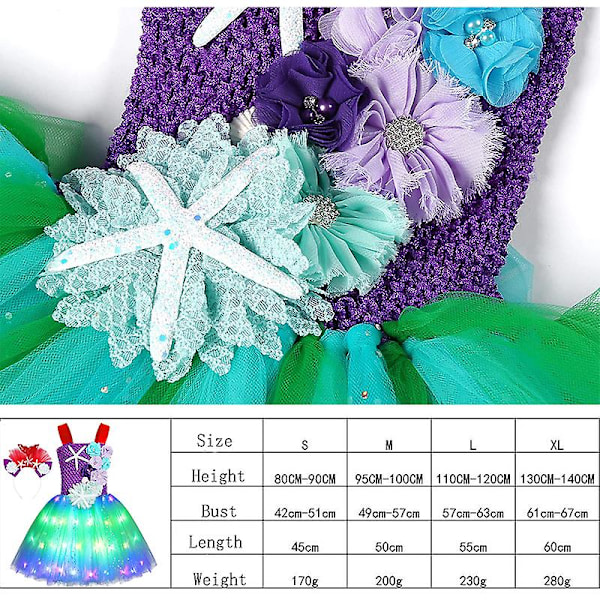 Prinsessan Tutu Flickor Led Ljus Upp Havsjungfru Prinsessa Klänning Födelsedag Outfit För Halloween Kostym（M(3-4Y) Röd）