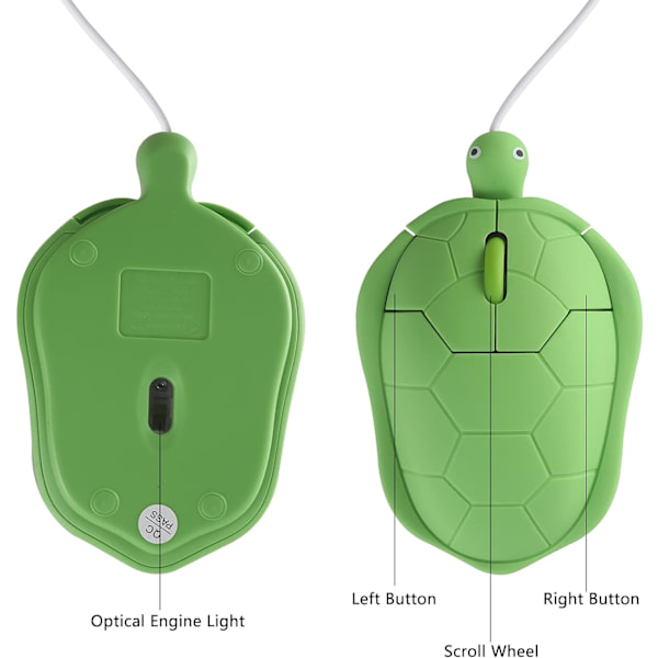 Sød dyrecomputermus med ledning i mini skildpaddeform