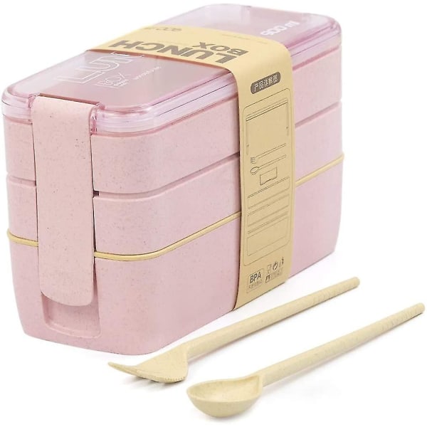 Lunchbox Lunchbox Bento Box Lunchbox kompatibel med barn och vuxna med 3 fack Läcksäker mikrovågsugn gjord av biologiskt nedbrytbar vete