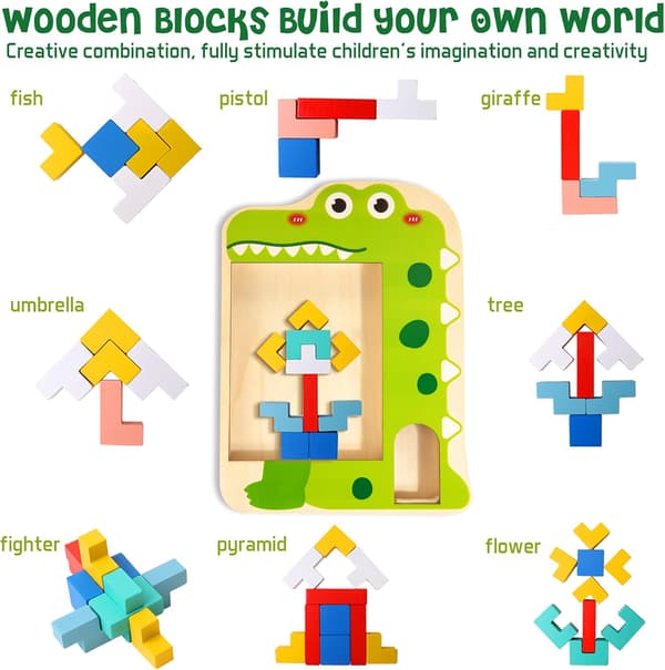 Multifunktionelt træ Tetris legetøj Montessori Tangram puslespil