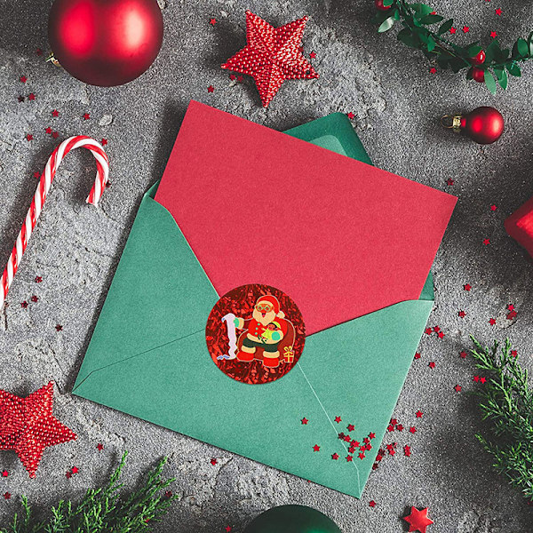 3,8 cm röd klistermärke med texten \"God Jul\"