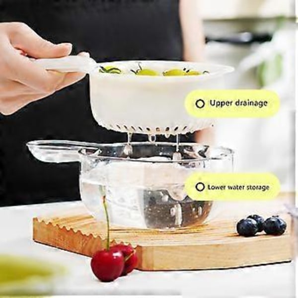 Köksdurkslag Skål Set 2 i 1 Frukt Grönsak Tvätt Mat Sil Korg för Pasta Spaghetti och Sallader Creamy White