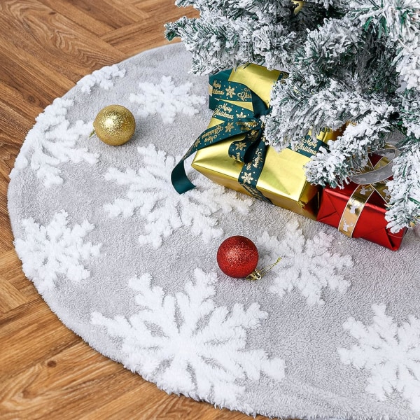 Christmas Tree Skirt White Xmas Tree Skirts, 90cm Snowflake Base Cover for