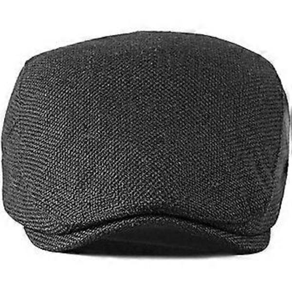Herre Flat Cap Newsboy Cap Beret Cap Laget av Bomull Bat Hatt for Vår og Høst - Mørk Beige black