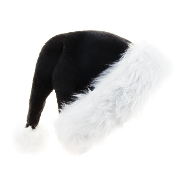 Black Long Plush Christmas Hat for Adult Christmas Costume Pompom