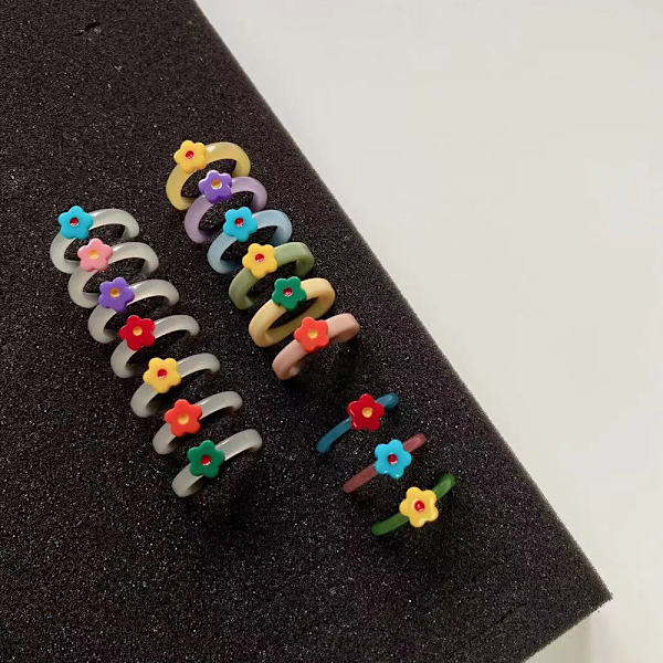 Plastik bogring metalring klipsring 6 stk. Charmerende flerfarvet blomstring