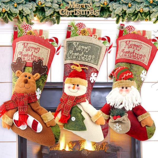 Christmas Stockings,3 Pack 46cm Personalized Christmas Stockings