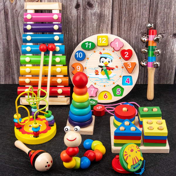Leker for smågutter 1-3 år gamle, treformsortering, pedagogiske treleker for førskoleopplæring, små Rao-perler (tilfeldig farge)