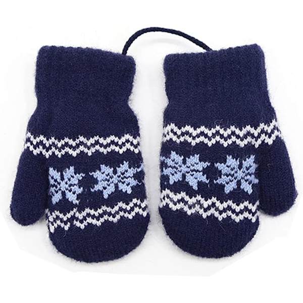 Vinterhandskar för barn, unisex, varma stickade vantar med snöflinga och nacksnöre, plyschfodrade, varma handskar för skidåkning, snowboardåkning, camping, för pojkar, flickor, bebisar, barn i åldern 0-2 år (blå)