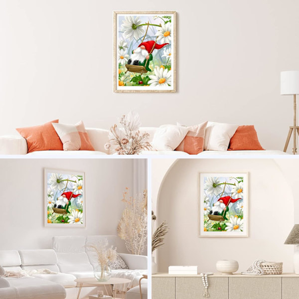 Gnomes Diamantmålningssatser för vuxna - Komplett Daisies Diamantmålningssatser, DIY 5D Diamantmålning Blommor Gnomes Swing Diamantkonstsatser Kristallhantverk för väggdekor 30x40cm