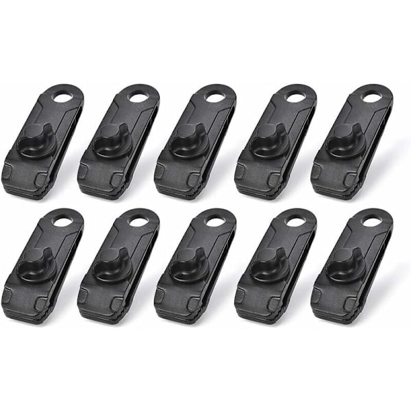 10-pakning presenningklips for telt og markise med plastspenneklemme for presenninger, camping, campingvogn, skur, svart