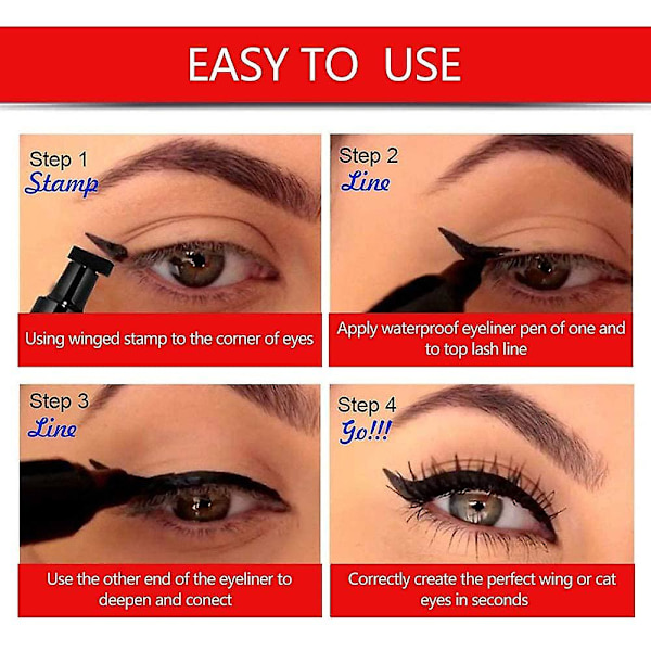 4-färgad vingad eyeliner-stämplar set, vingad vattentät eyeliner-stämpelverktyg Wingliner, blå lila svart brun