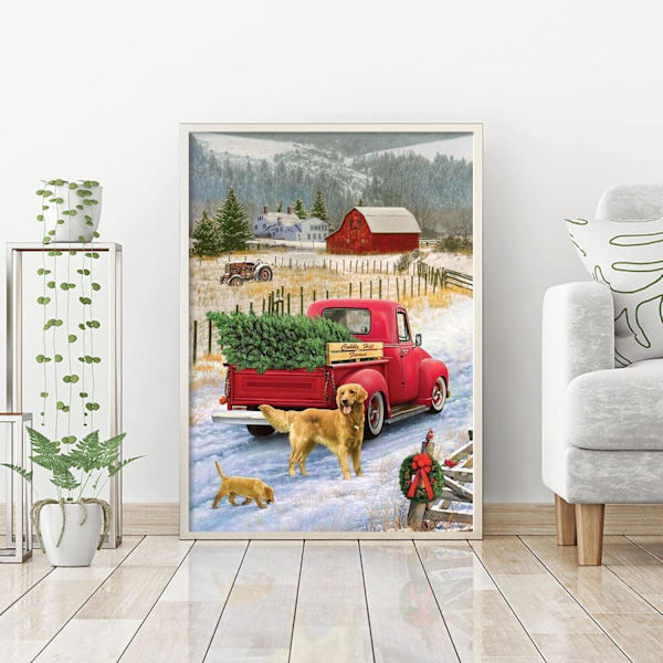 Timanttimaalaus Joulukuorma-auto Sarjat Aikuisille, Täysi 5D Pyöreä Pora Timanttimaalaus Taide Sarjat, DIY Jalokivi Taide Maalaus Timanteilla Koti Seinäkoriste