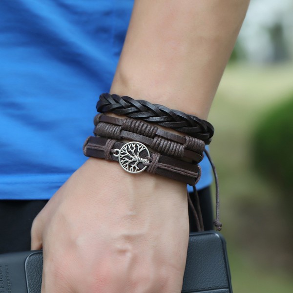 Livets träd Äkta läderarmband Män Kvinnor, Tigeröga Natur