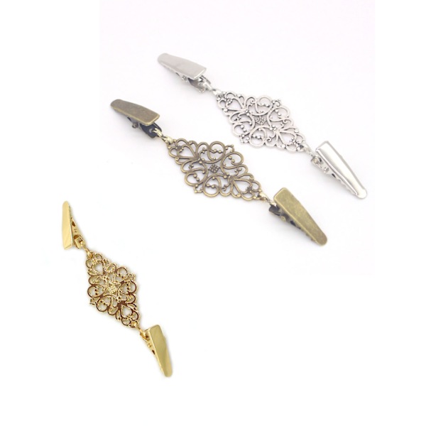 3 vintage genserklips med silkeskjerf spenner