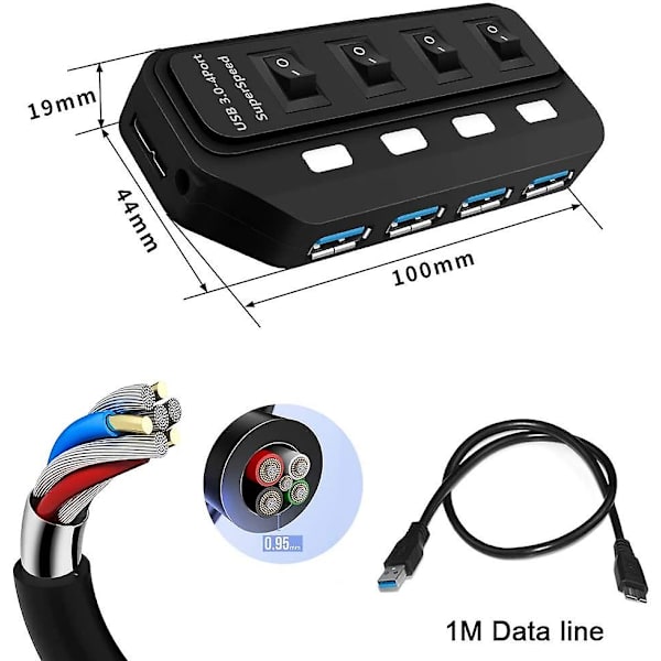 Usb Hub 3.0 med 4 porter Superspeed Data Hub