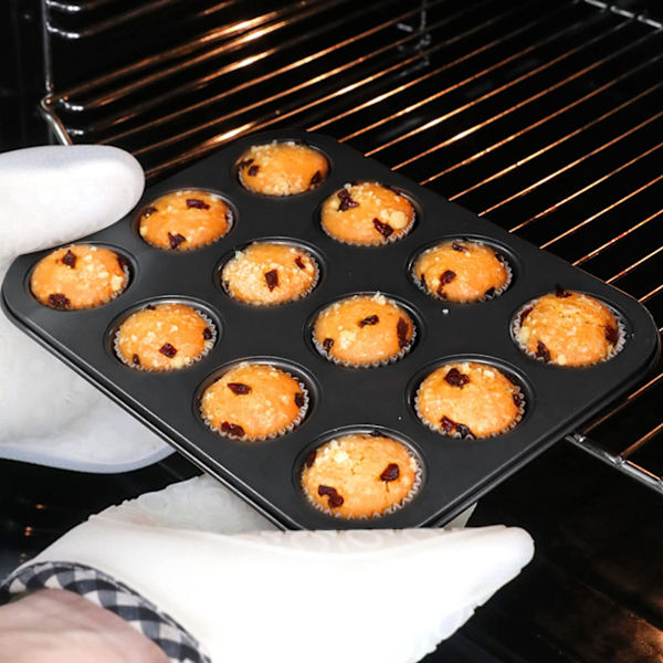 Smultringform Non Stick Belegg 12 Hull Karbonstål Stekebrett For Kake Kjeks Bagel Sandwich Muffins 13,7x10,4 Tommer