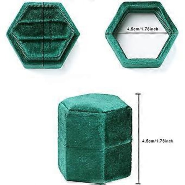 Sammets Smyckesringask, Hexagon Premium Underbar Vintage Dubbel Ring Presentask med Avtagbart Lock