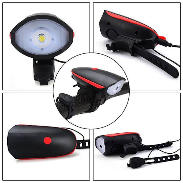 Cykellampe 7588 Horn Lampe Forlygte USB Opladning MTB Vandtæt