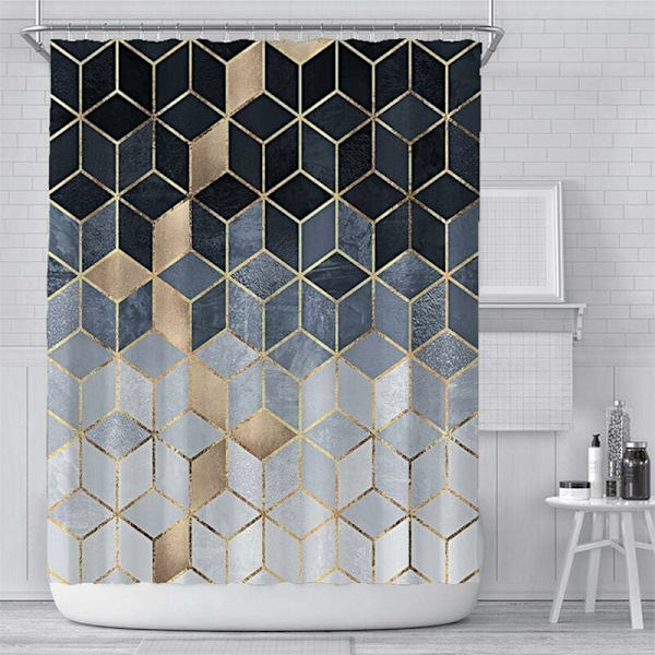 Antimugg Dusjforheng 180x180cm i Polyesterstoff. Original Vanntett Maskinvaskbar Badeforheng. med 12 Baderomskroker