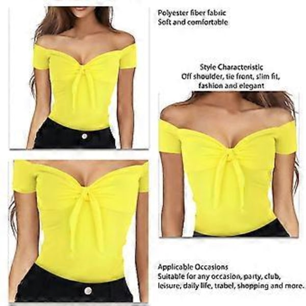 Dam Off Shoulder Topp Kortärmad Knyt Blus T-shirt för Vardag Dejting Shopping Resor (gulXL) yellow XL