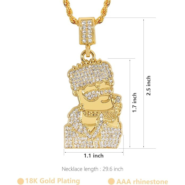Fuld Iced Out 18K forgyldt 316L rustfrit stål vedhæng til mænd