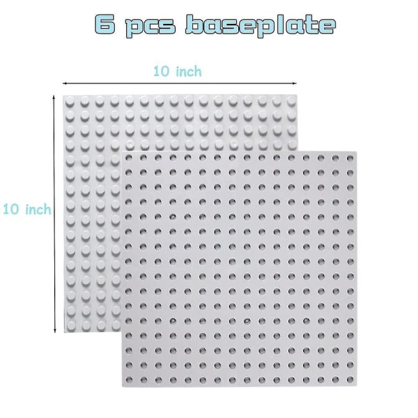 Byggklossbasplattor, 6-pack byggbas kompatibel med Duplo, Mega och andra större märken