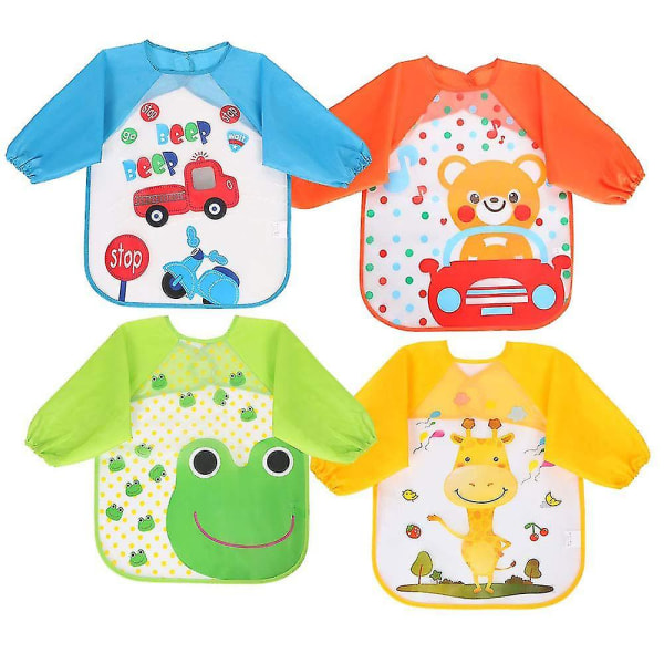 Baby Bibs Med Lange Ermer, 4 Set Vanntett（Frosk）