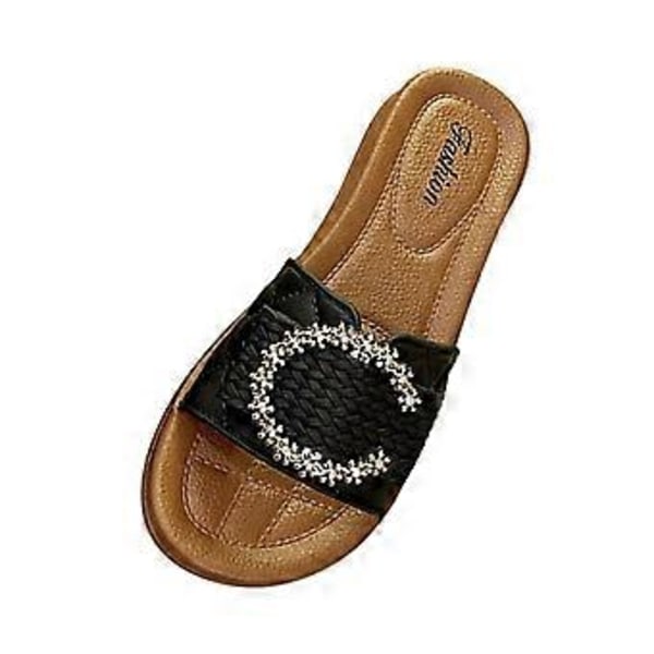 Damtofflor Slip-on Sandaler Mjuka Strand Bekväma Öppen Tå Fest Fina Halkfria Sulor Mode Slides Dam Platt Sandaler (Svart Längd 23.5cm) Black Length 23.5cm