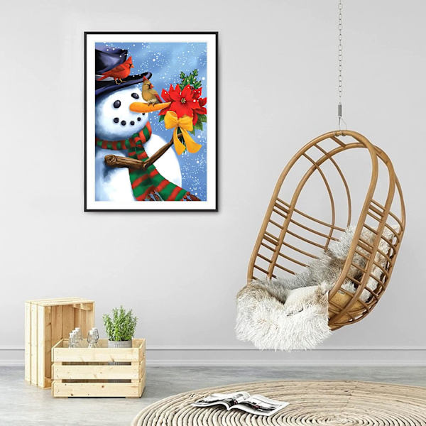Jouluaiheinen timanttimaalaus, 5D DIY timanttimaalaussarja, täydet timantit, lumiukko ja lintutimanttipisto, taidekäsityöt, kodin seinäkoristeluun ja lahjoihin 11,8x15,7 tuumaa