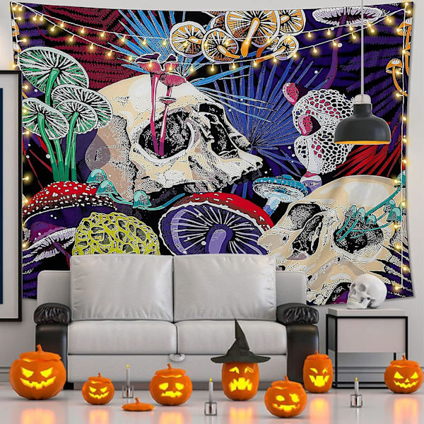Halloween Väggbonad Skelett Gobeläng Svampskog Väggbonad Psykedelisk Hippie Färg Gobeläng Sovrum Vardagsrum Dekoration, 130*150CM
